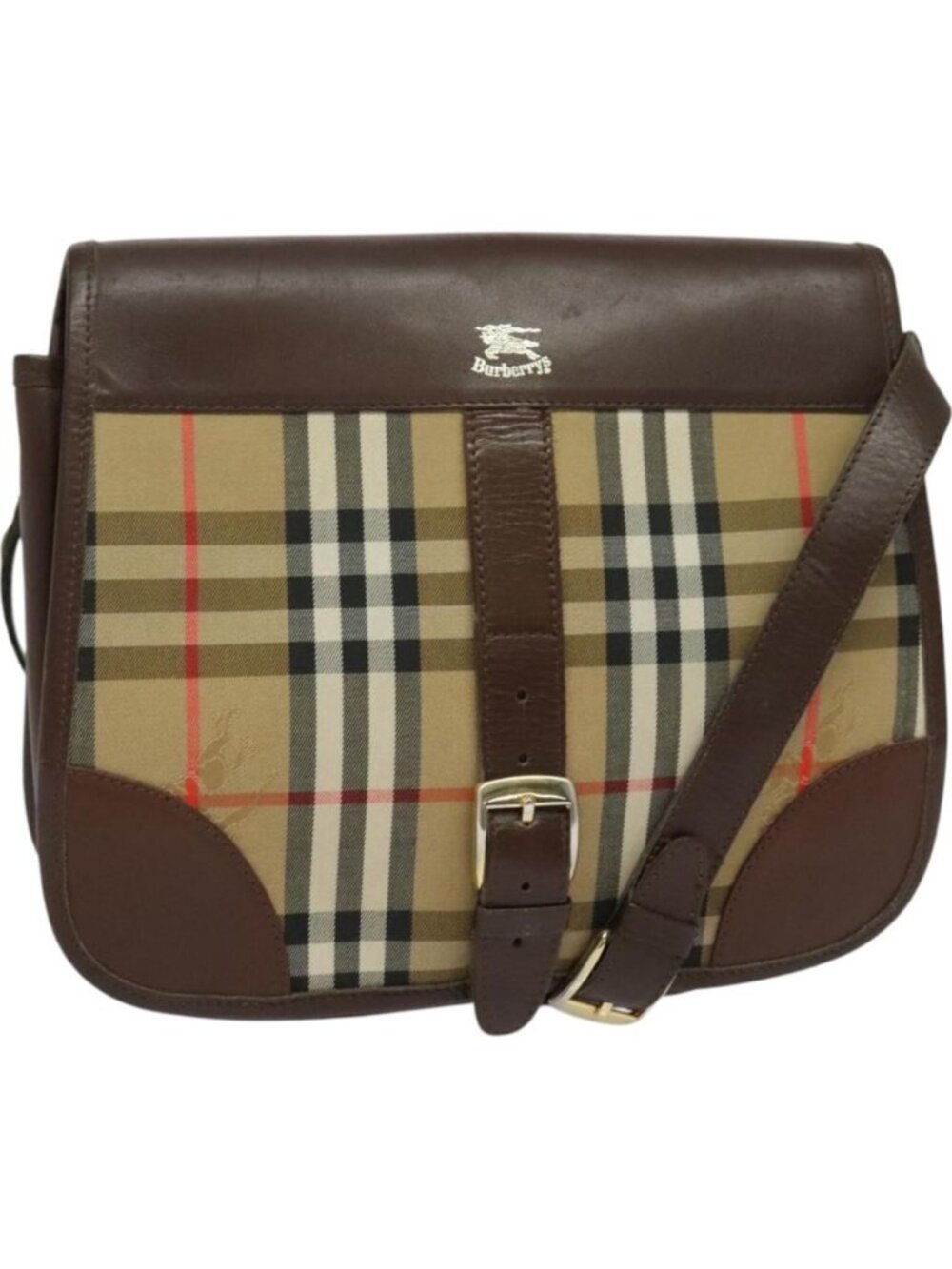Burberrys Nova Check Shoulder Bag Canvas Leather Beige Gold